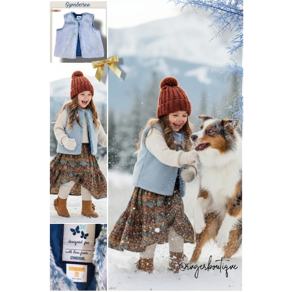 🌿Gymboree XS 4 Girls Frost Blue Faux Fur Vest Fully Lined